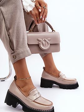 Mocassin Step in style  Women\'s moccasins were made of eco leather. On the front they have a decorative strap with a cutout. This model was set on a flat heel and 