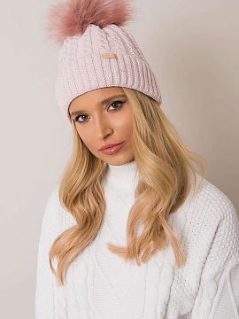 Cap Rue Paris  Women\'s winter beanie with turn-up, decorative plaid weave and pom-pom.

