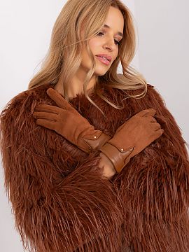 Gloves AT  Elegant women\'s gloves made from a combination of two different materials. Thumb and index finger with an embroidered flower, allowing you 