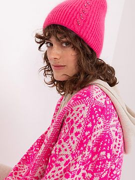 Cap AT  Winter warm hat with braided pattern. On the front an interesting application.