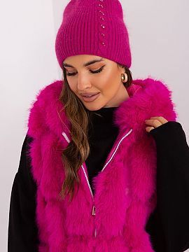 Cap AT  Winter warm hat with braided pattern. On the front an interesting application.