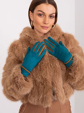 Gloves AT   Elegant women\'s gloves made of smooth material with contrasting inserts between the fingers. At the wrists decorative contrasting braided 