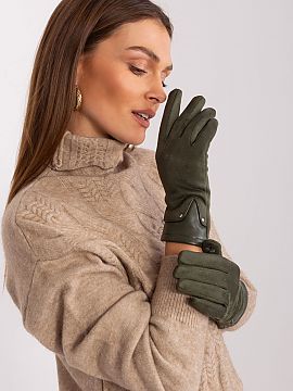 Gloves AT  Elegant women\'s gloves made from a combination of two different materials. Thumb and index finger with an embroidered flower, allowing you 