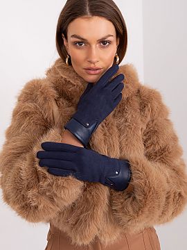 Gloves AT  Elegant women\'s gloves made from a combination of two different materials. Thumb and index finger with an embroidered flower, allowing you 