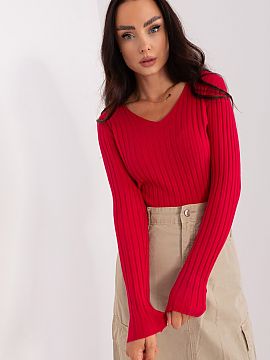 Jumper Factory Price  This ribbed women\'s sweater is the perfect choice for everyday styling. Made of pleasant viscose, it guarantees comfort while the ribbed pa