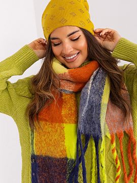 Cap AT  Warm winter women\'s beanie hat with cashmere, with decorative rhinestone application.