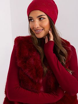 Cap AT  Warm winter women\'s beanie hat with cashmere, with decorative rhinestone application.