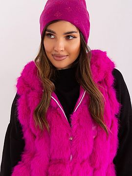 Cap AT  Warm winter women\'s beanie hat with cashmere, with decorative rhinestone application.