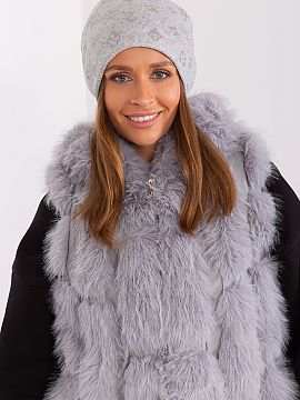 Cap AT  Warm winter women\'s beanie hat with cashmere, with decorative rhinestone application.