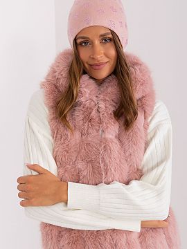 Cap AT  Warm winter women\'s beanie hat with cashmere, with decorative rhinestone application.