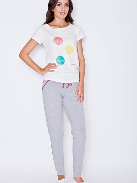 Tracksuit trousers Katrus  Grey sweatpants made of cotton, with tapered legs, a drawstring waist, side pockets with contrast piping.