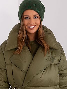 Cap AT  Warm winter women\'s beanie hat with cashmere, with decorative rhinestone application.