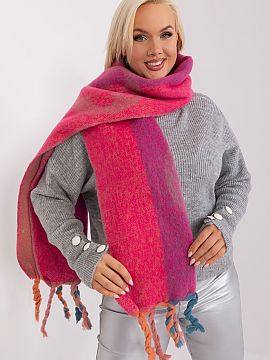 Shawl AT  This long scarf with decorative stripes and interesting patterns is the perfect addition to your autumn-winter closet. Made of durable polye