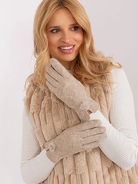 Gloves AT  Elegant women\'s gloves made of insulated material in a decorative geometric pattern. At the wrists decorative pompoms. Index finger with em