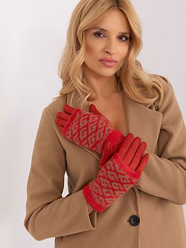 Gloves AT  Smooth women\'s gloves with additional knitted insulation that can be pulled off. The gloves have an embroidered flower on the index finger,