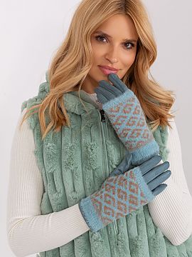 Gloves AT  Smooth women\'s gloves with additional knitted insulation that can be pulled off. The gloves have an embroidered flower on the index finger,