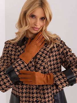 Gloves AT  Elegant women\'s gloves made of smooth insulated material. Index finger with an embroidered flower, allowing you to operate your phone witho