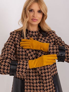 Gloves AT  Elegant women\'s gloves made of smooth insulated material. Index finger with an embroidered flower, allowing you to operate your phone witho