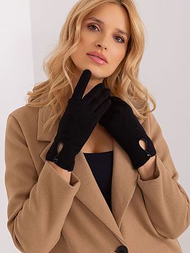 Gloves AT  Elegant women\'s gloves made of insulated fabric in a decorative geometric pattern. At the wrists a cutout with a button closure. Index fing