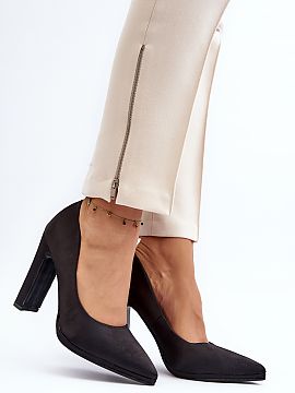 Block heel pumps Step in style  Fashionable post heeled pumps, sure to appeal to women who love high heels! Made of textile material imitating satin. Soft eco leather insol