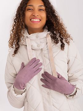 Gloves AT  Elegant women\'s gloves made of smooth insulated material. Index finger with an embroidered flower, allowing you to operate your phone witho