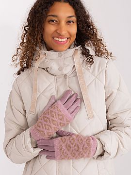 Gloves AT  Smooth women\'s gloves with additional knitted insulation that can be pulled off. The gloves have an embroidered flower on the index finger,
