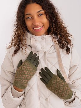 Gloves AT  Smooth women\'s gloves with additional knitted insulation that can be pulled off. The gloves have an embroidered flower on the index finger,