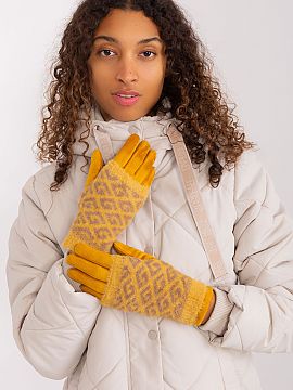 Gloves AT  Smooth women\'s gloves with additional knitted insulation that can be pulled off. The gloves have an embroidered flower on the index finger,