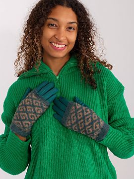Gloves AT  Smooth women\'s gloves with additional knitted insulation that can be pulled off. The gloves have an embroidered flower on the index finger,