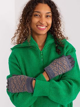 Gloves AT  Smooth women\'s gloves with additional knitted insulation that can be pulled off. The gloves have an embroidered flower on the index finger,