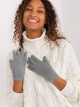 Gloves AT  Elegant women\'s gloves made of smooth insulated material. At the wrists decorative patches. Index finger with embroidered flower, allowing 