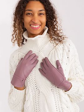 Gloves AT  Elegant women\'s gloves made from a combination of two different materials. At the wrists decorative straps with buttons. The index finger w