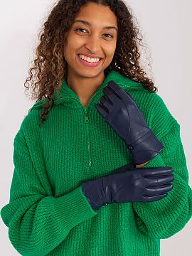 Gloves AT  Elegant women\'s gloves made from a combination of two different materials. At the wrists decorative straps with buttons. The index finger w