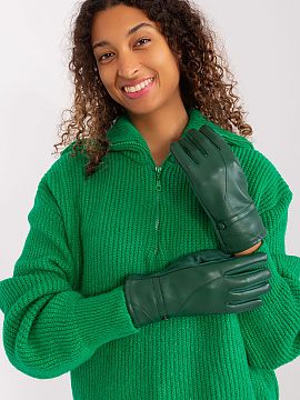 Gloves AT  Elegant women\'s gloves made from a combination of two different materials. At the wrists decorative straps with buttons. The index finger w