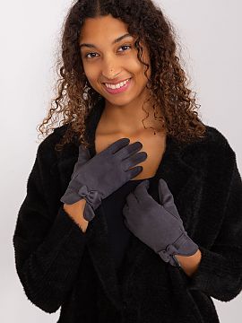 Gloves AT  Elegant women\'s gloves made of smooth insulated material. At the wrists decorative straps with bows. Index finger with an embroidered flowe