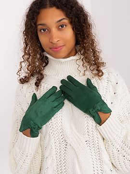Gloves AT  Elegant women\'s gloves made of smooth insulated material. At the wrists decorative straps with bows. Index finger with an embroidered flowe