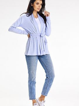Cardigan awama  A cute, loose sweater with a shawl collar, perfect for spring and summer evenings. It is a straight cut product, which comes with a belt mad