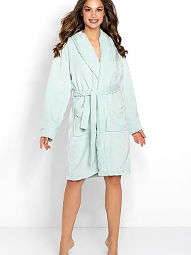 Bathrobe Momenti Per Me  Women\'s bathrobe with long sleeves, pockets and tie belt. The bathrobe is made of pleasant to the touch fabric.