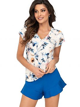 Pyjama Donna  Women\'s short-sleeve, leggy blue Astrid 1/2 pajamas are made of viscose and combine comfort with elegance. Decorated with a floral pattern 
