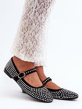 Ballet flats Step in style  Ballerinas made of eco-suede decorated with numerous rhinestones. Fastened with an adjustable strap, which provides stability and wearing co