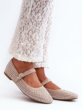 Ballet flats Step in style  Ballerinas made of eco-suede decorated with numerous rhinestones. Fastened with an adjustable strap, which provides stability and wearing co