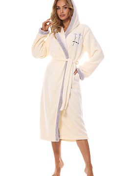 Bathrobe L&L collection  An elegant women\'s dressing gown made of smooth fabric, adorned with subtle embroidery at chest height. Perfect as a gift or for everyday w