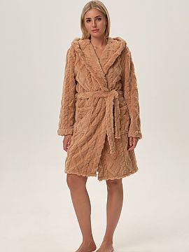 Bathrobe Henderson  This warm robe attracts attention primarily due to its unusual texture of the material. The entire length is covered with subtle patterns re