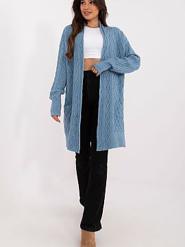 Cardigan AT  A long, unbuttoned cardigan is the perfect everyday layering piece that combines casual style with comfort. Made from a blend of acrylic, po