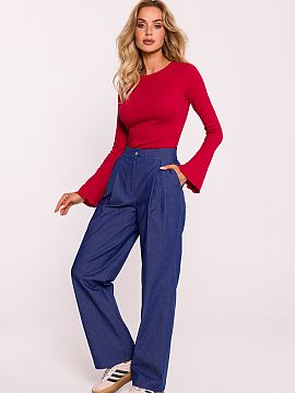 Trousers Moe  Stylish women\'s pants made of high-quality cotton fabric. They are characterized by wide legs that provide comfort and an elegant look, as 