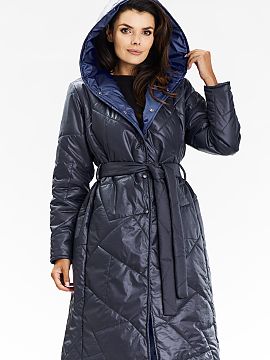 Coat awama  A long coat with a hood fastened with press studs in navy blue. Elegant and functional long hooded coat from Awama brand is a perfect choice