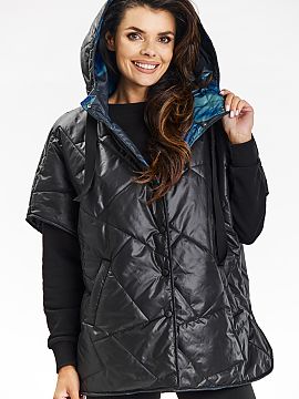 Gilet awama  Kimono vest with a hood fastened with press studs. Elegant kimono vest with hood is a combination of style and functionality. It provides a 