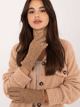 Gloves AT  Elegant women\'s gloves made of insulated fabric in a decorative geometric pattern. The index finger with an embroidered flower, allowing yo