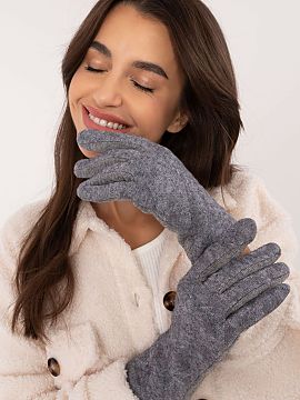Gloves AT  Elegant women\'s gloves made of insulated fabric in a decorative geometric pattern. The index finger with an embroidered flower, allowing yo