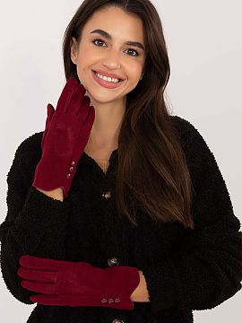 Gloves AT  Elegant women\'s gloves made of insulated smooth material. At the wrists decorative buttons. The index finger with an embroidered flower, al